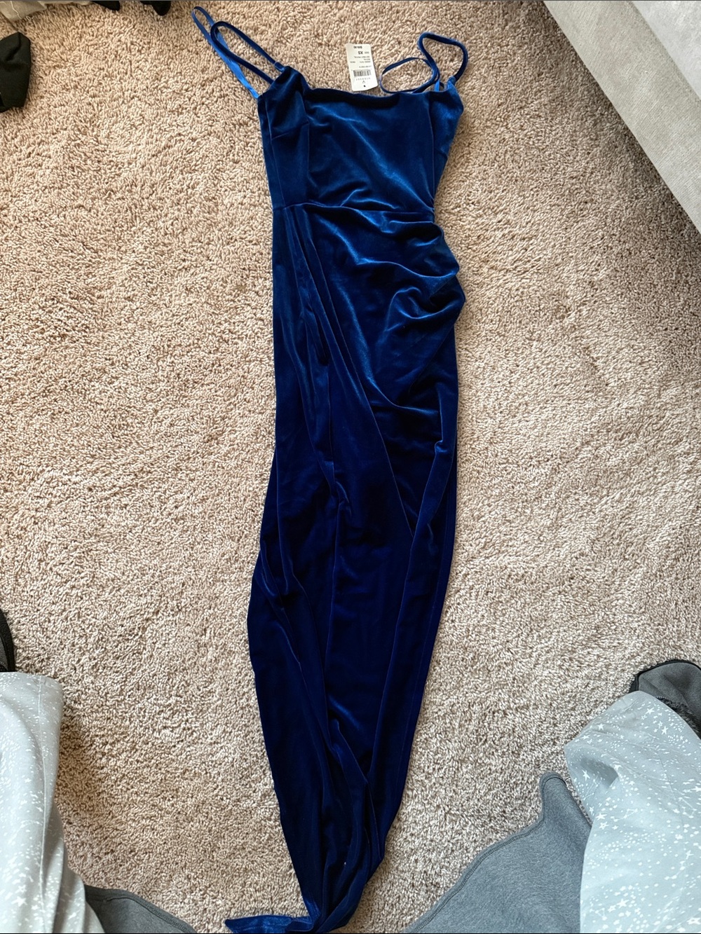 Windsor Deep Blue Velvet Maxi Dress with Spaghetti Straps